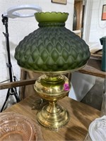 Frosted green glass shade table lamp ~18in