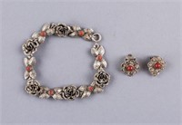 Silver-plated Gemstone Floral Bracelet & Earrings