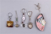 Silver-plated Gemstone & Wood Key Chains 5pc