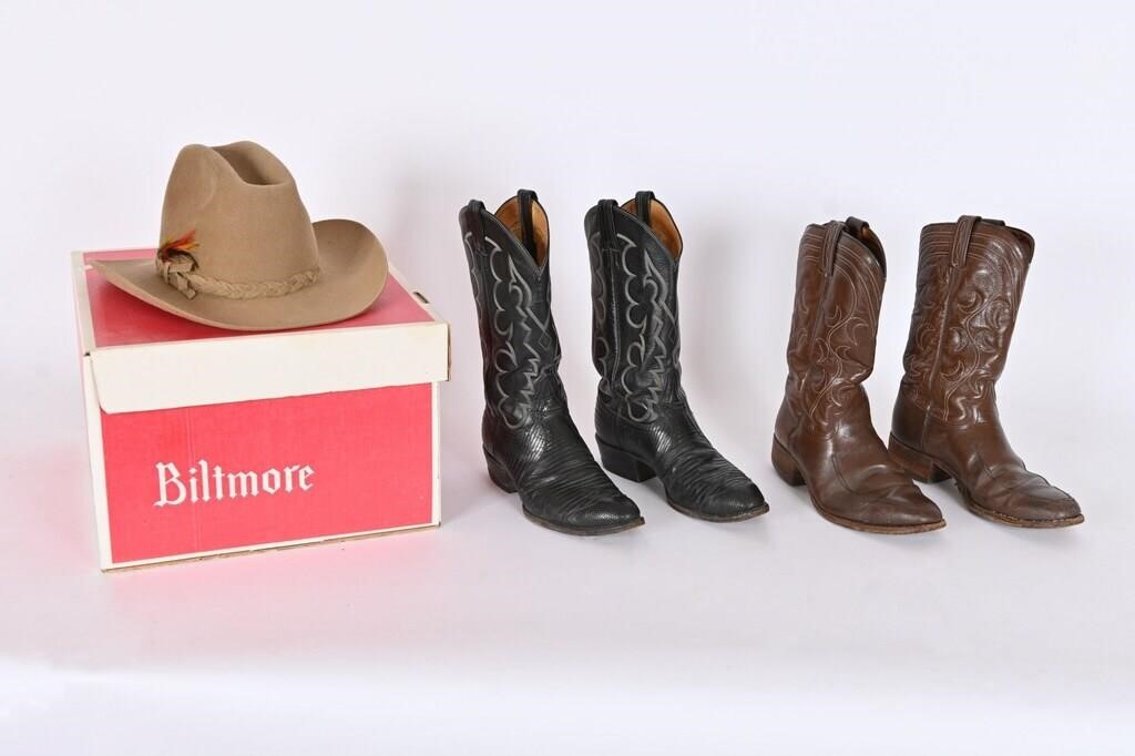 Men's Cowboy Boots Sz 9, Biltmore Hat