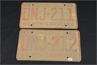 1973 NC CONSECUTIVE NUMBERED LICENSE PLATES