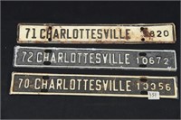 1970, 71, 72 CHARLOTTESVILLE LICENSE PLATE TOPPERS