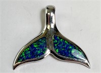 Sterling "Fire Opal" Inlaid Whale Tail Pendant 3 G