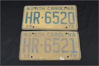 1972 NC CONSECUTIVE NUMBERED LICENSE PLATES