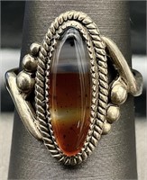 Sterling Silver Oval Agate Ring, Sz 7.75