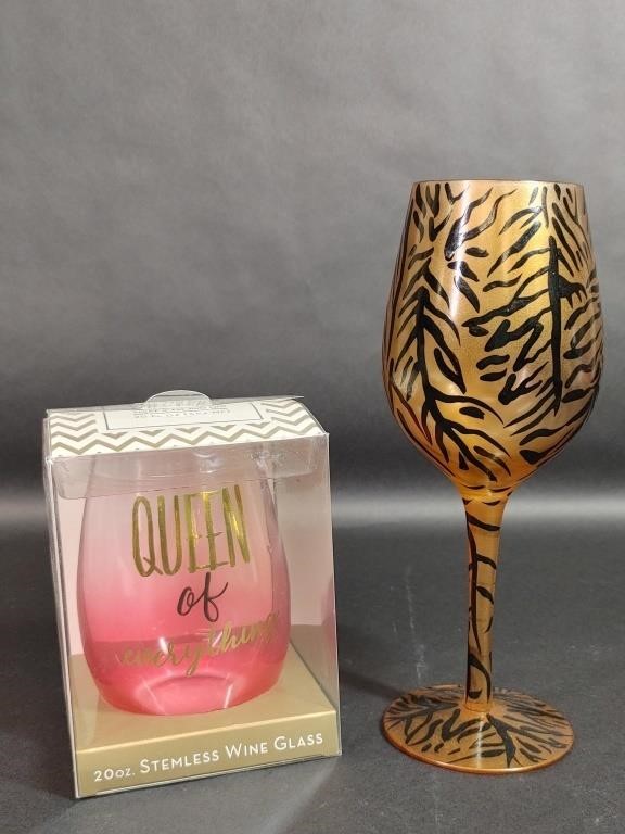 Stemless Wine Glass & Zebra Print Wine Glass