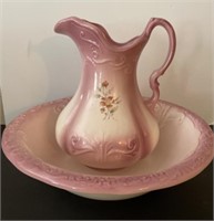 Pink Floral Pitcher with Washbowl