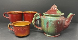U.S.A Pottery Teapot and Cups