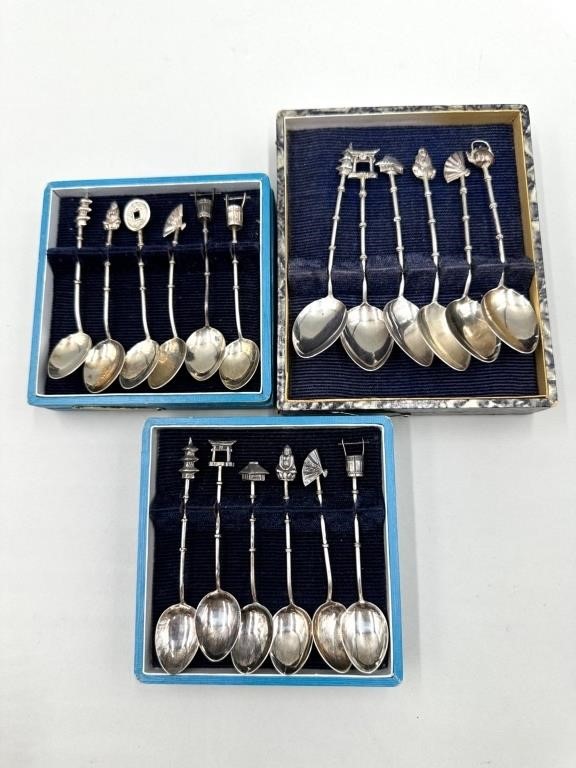 Three Sets of Sterling Silver Demitasse Spoons