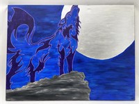 Large Howling Wolf on Canvas