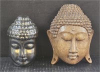 (AZ) Two Buddha Head Decorations: Wood (7") And