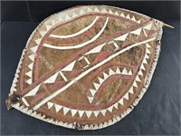 (AZ) Decorative Hide/Pelt Wrapped Wooden Shield