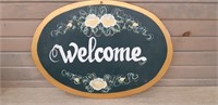 Handpainted Oval Welcome wooden sign 21x15
