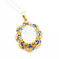 Pink, Yellow, Blue Sapphire Opal 14k Gold Necklace