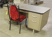 Metal Office Desk, Approx 30"x60"x29", & Chair