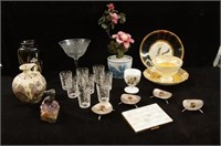 Collection of antique glass, pottery, & stone pcs