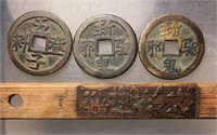3 Assorted Qing Dynasty Flower Coin & Bamboo Token