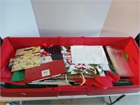 Plastic tub of assorted gift bags, boxes,