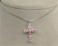 Beautiful Sterling Silver Pink Sapphire Cross