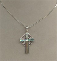 Sterling Silver Abalone Cross Pendant Necklace on