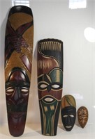 4 AFRICAN HANDCARVED WOOD MASK WALL HANGINGS