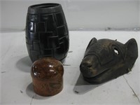 Three Decorative Wood & Pottery Pieces Tallest 7"