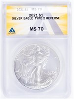 Coin 2021 Silver Eagle,T2, ANACS MS70
