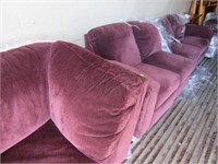 Burgundy Fabric Sectional Sofa, 2 Recliners, Very