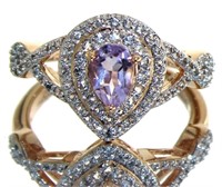 Pear Cut Natural Amethyst & Zircon Designer Ring