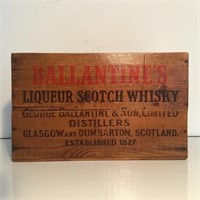 BALLANTINES WHISKEY ADVERTISING WOODEN CRATE
