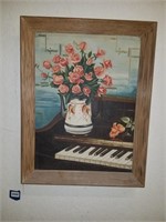 Framed Flower/Piano Painting
