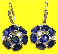$500 Silver 9.02G Blue Sapphire  Earrings