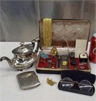 G M Co. Silver plated Tea Pot. Jewelry Box and