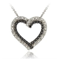 Genuine Black & White Diamond 14k Gold Pl Necklace
