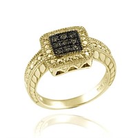 Genuine Champagne Diamond 18K Gold Pl Ring