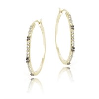 Genuine Diamond & Topaz 14K Gold Pl Hoop Earrings