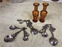 Engraved Messuring Spoons & Amber Vases