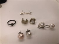 3 sterling earrings and 1 unmarked earrings, ring