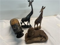 WOODEN HIPPO WITH GIRAFFES AND LION