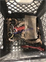PLASTIC MILK CRATE--OLD WRENCHES, HORSESHOES, ETC