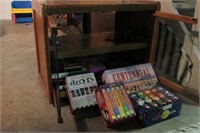 Wood TV Stand w/glass doors, VHS Tapes