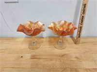 Pair of Vintage Indiana Carnival Glass Candy Dishe