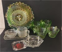 Uranium Glass: (2) Pitchers, (2) Handled Bowls