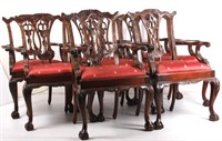 Eight Ornate Chippendale Carved Walnut Chairs