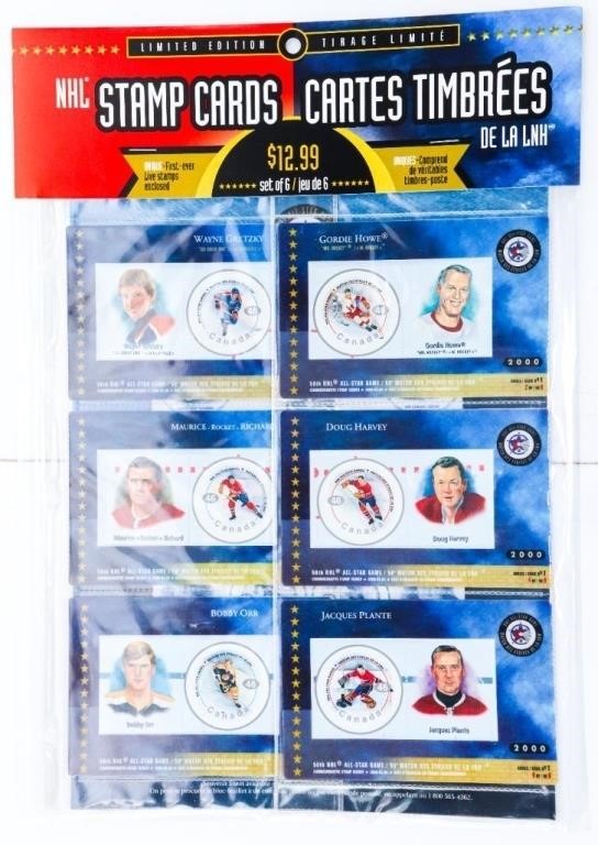 Limited Edition -NHL Stamp Cards  Set of 6 - Canad