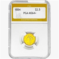 1854 $2.50 Gold Quarter Eagle PGA MS64+