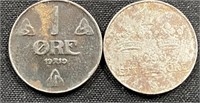 1919 - Norway 1 ore coins