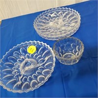 SET OF 3 GLASS DIVIDED PLATES  AND BOWL