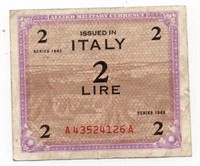 1943 Italy Allied Military 2 Lire Note
