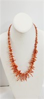 Salmon Pink Branch Coral Necklace         21" l